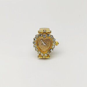 Vintage crystal gold tone heart shape ring watch by migi (Unsigned) works